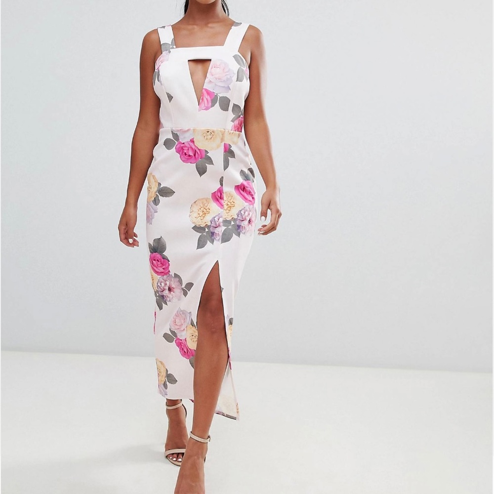 Petite square neck floral dress with cutouts